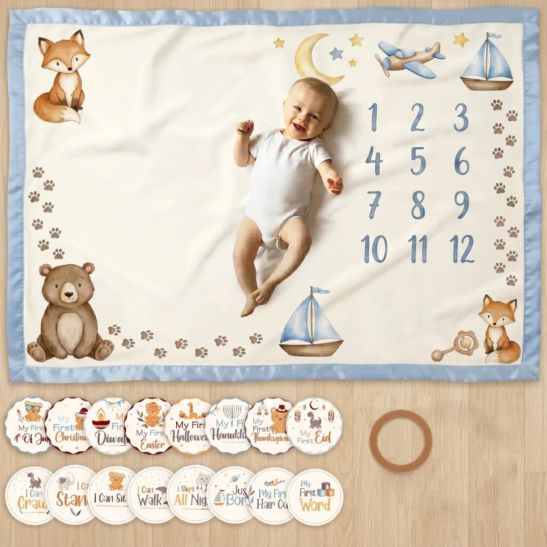 Monthly Baby Boy Milestone Blanket